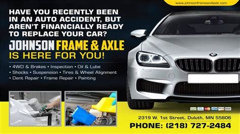 johnson frame and axle duluth minnesota  2319 W 1st St Duluth, Minnesota 55806 (218) 727-2484 ( 97 Reviews ) COMPLETE & PROFESSIONAL AUTO BODY REPAIR IN DULUTH, MN Have you recently been in an auto accident, but aren't financially ready to replace your car? Johnson Frame & Axle, 2319 W 1st Street, Duluth, MN (2023) 9 Faves for Duluth Tire & Oil from neighbors in Duluth, MN