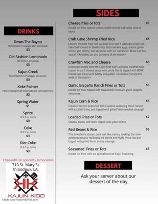 kajun kidd menu thibodaux 