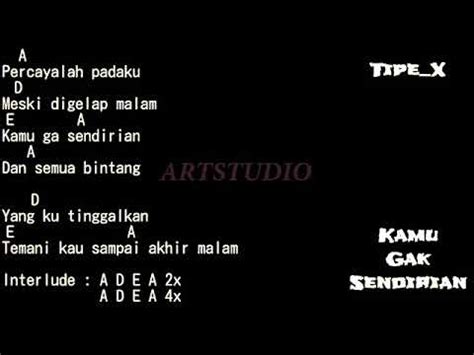 kamu ga sendirian chord  Bagi pemula yang ingin belajar memainkan chord gitar Tipe X Kamu Gak Sendirian, dapat mengikuti langkah-langkah di bawah ini: Pastikan gitar sudah di-tune dengan tuning standard (EADGBE)