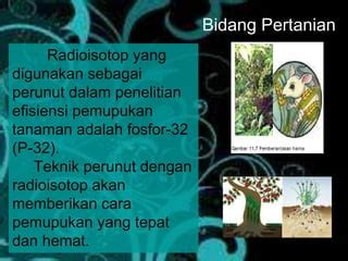 kegunaan radioisotop Selain itu, karena radioaktivitasnya, radioisotop dapat dengan mudah dilacak bahkan dalam jumlah kecil dengan perangkat deteksi seperti spektrometer sinar gamma dan penghitung proporsional