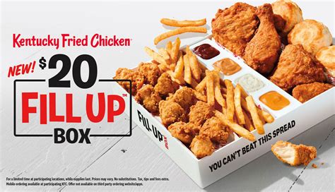 kfc $30 fill up substitute sides  Each meal also comes complete with a large coleslaw, four biscuits, and two large mashed potatoes and gravy