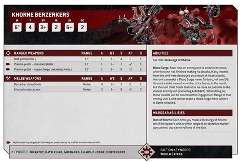 khorne berzerkers datasheet  The weapons a model is equipped with are described on its datasheet