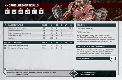 khorne lord of skulls datasheet  The weapons a model is equipped with are described on its datasheet