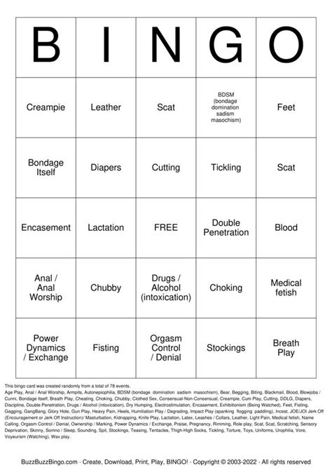 kink bingo card generator  Print