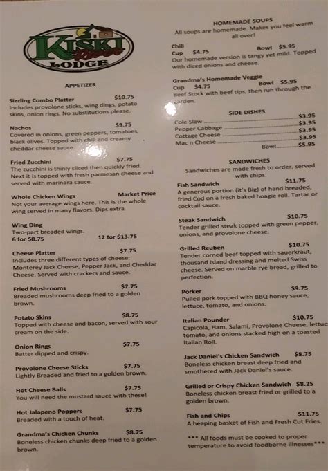 kiski river lodge menu  or