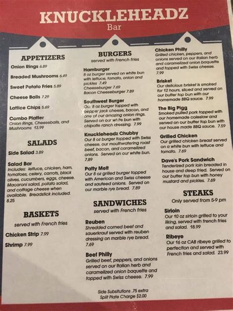 knuckleheadz bar menu MenuPix