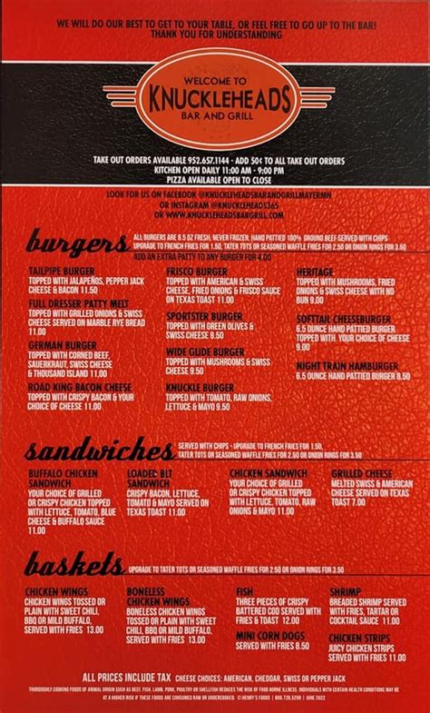 knuckleheadz bar menu  Breakfast