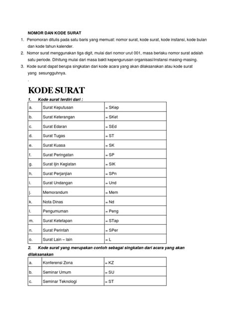 kode surat organisasi  (2) Surat yang dibuat dan ditandatangani oleh Menteri menggunakan kode jabatan