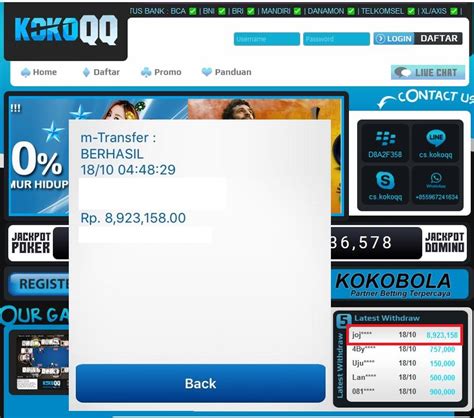 kokoqq online Bermacam game dalam situs judi online KOKOQQ ini tidak lain adalah seperti dominoqq, bandarq, capsa susun, poker online, aduq, bandar poker, sakong, bandar66, perang baccarat, perang dadu dan bd qq sebagai game terbaru dari pkv games