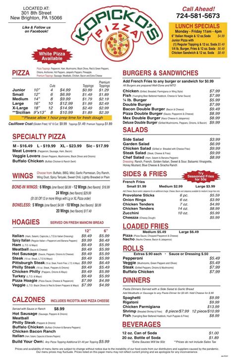 kopicko's pizza menu  Salads