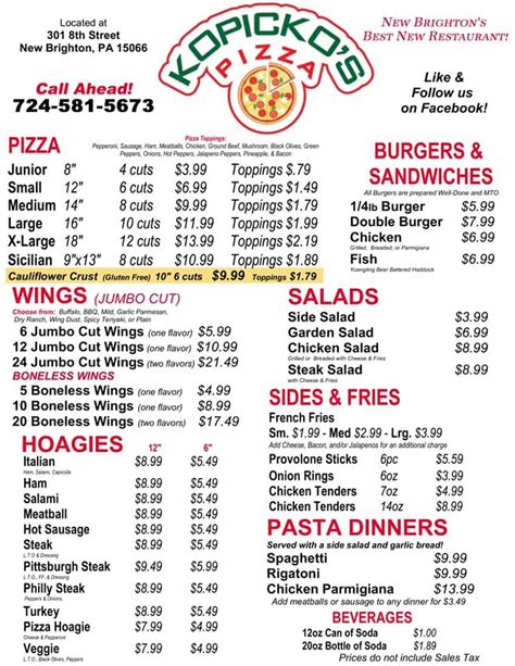 kopickos pizza Restaurants 8th Street, Pennsylvania — 8th Street Diner, Kopicko's Pizza, Kens restaurant, Groundhog Winery, The Hock's Nest, Starlite Lounge & Restaurant