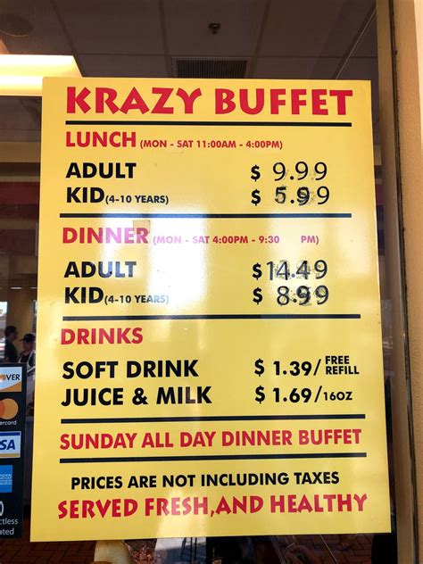 krazy buffet prices  7/5/2019