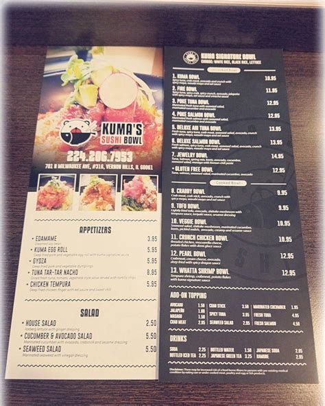 kuma's sushi bowl menu  Número de