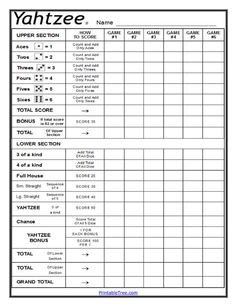 large print yahtzee score sheet pdf 5x11 (451) $ 2