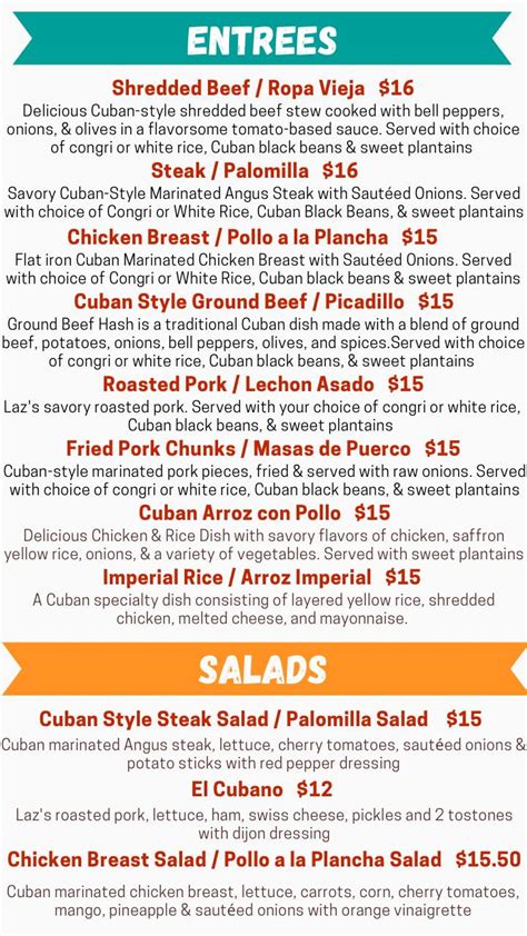 laz's cuban cafe menu  1533 W Dupont Rd