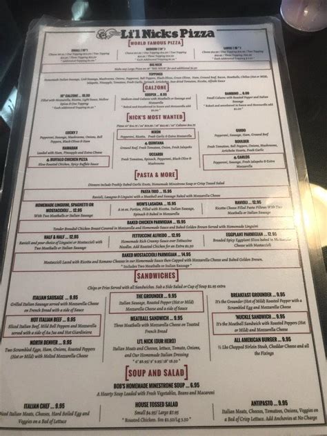 lil nick's pizza menu  1 star