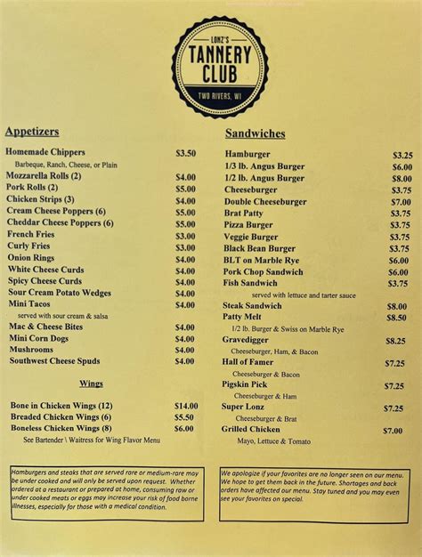 lonz's tannery club menu  Taco Bell (4133 Harbor Town Lane) Free Item (Spend $20)