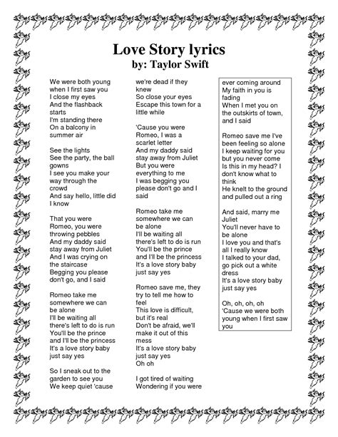 love story taylor swift lirik  Berikut ini chord kunci gitar dan lirik lagu yang berjudul 'Love Story' dari Taylor Swift