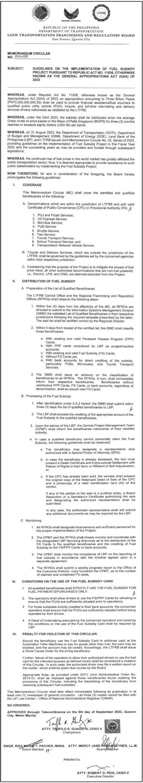 ltfrb ncr notice of hearing 2023  Hilario