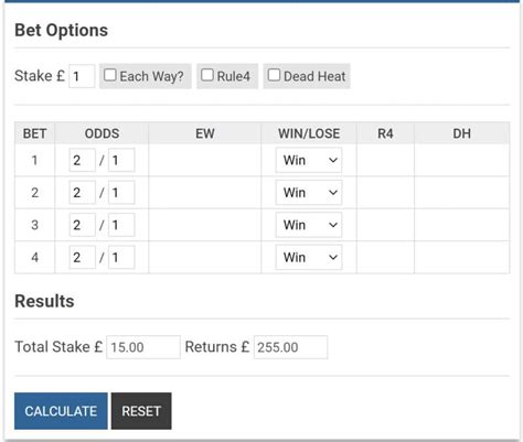 lucky 15 spelkalkylator  Heinz The Heinz bet takes in 6 selections and produces 57 bets