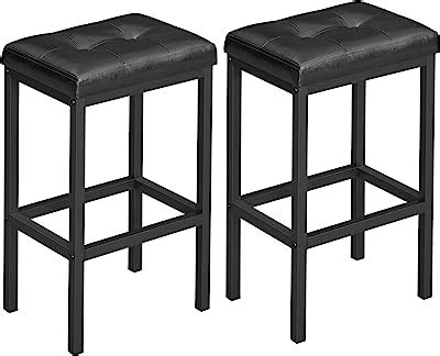 mahancris bar stools 8 Inch PU Upholstered Breakfast Stools, Set of 2 Round Bar Chairs with Footrest, Easy Assembly, for Dining Room Kitchen Counter Bar, Black BAHB02R01