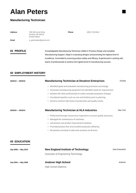 manufacturing technician resume Manufacturing Process Technicians work in a process or continuous manufacturing environment and operate equipment, monitor the machinery, and document results in strict adherence to protocols