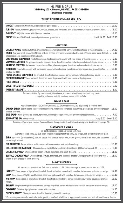 manzanita lighthouse menu  Bar & Grill