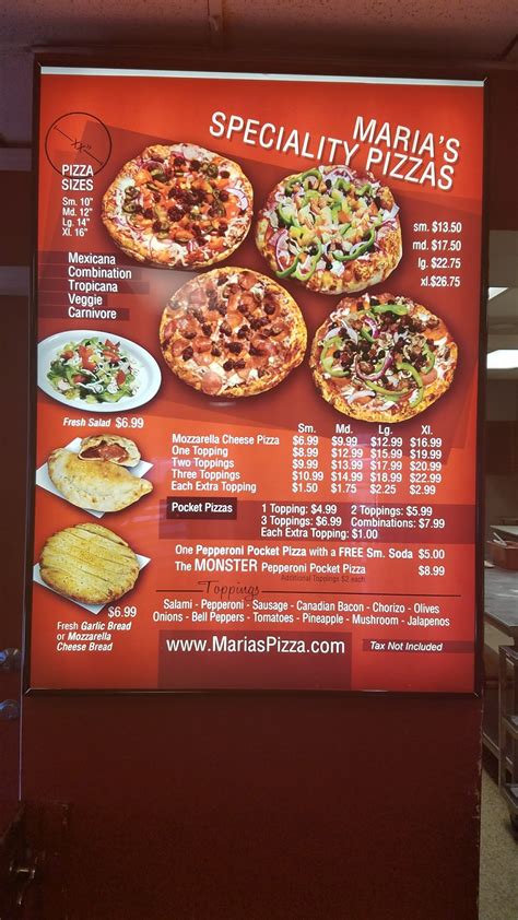 maria's pizza mcfarland  Menu; Hours; About; Order Hours About; 11:00 AM-9:00 PM;