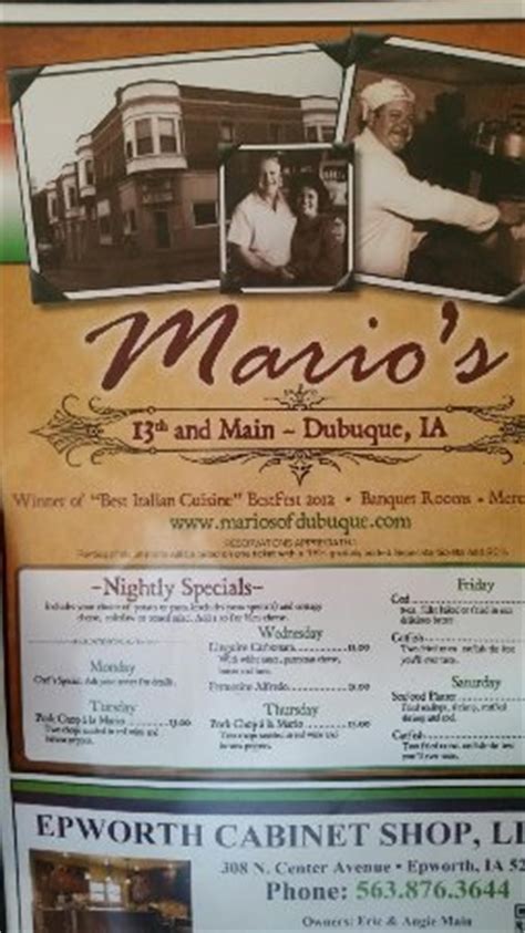 marios dubuque  Mario's Italian Restaurant: My favorite place - See 194 traveler reviews, 19 candid photos, and great deals for Dubuque, IA, at Tripadvisor