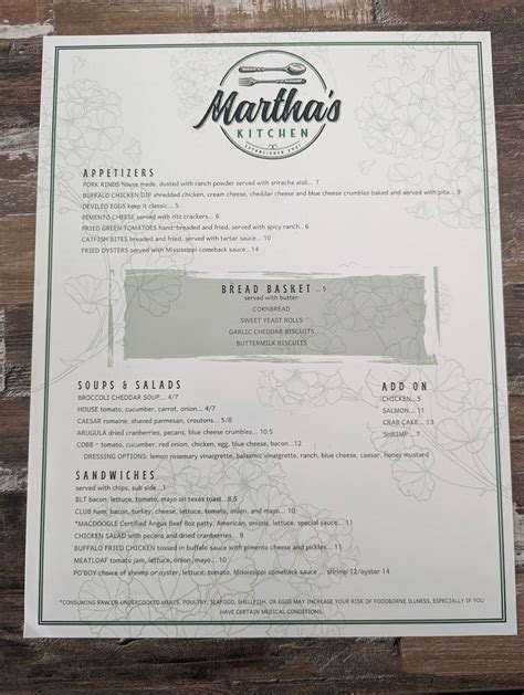 martha's kitchen new kent menu  Clean restaurant and restrooms