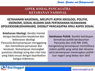 materi ipoleksosbudhankam  Mekanisme politik yang memungkinkan adanya perbedaan pendapat, namun bukan perbedaan mengenai nilai dasar