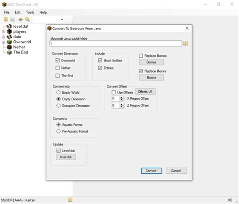 mcc tool chest java  I'm having a little trouble using MCC Tool Chest to port my Xbox 360 Minecraft Worlds to Java Edition