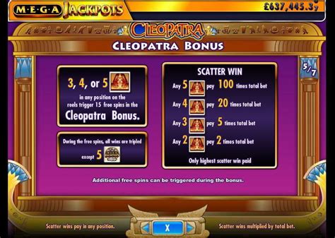 mega jackpots cleopatra ( pictured below)  El juego ofrece a sus usuarios varios tipos de imágenes, giros gratis y premios ganadores