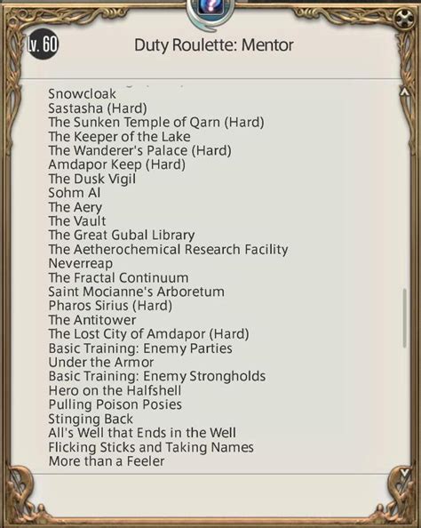 mentor roulette duty list 4