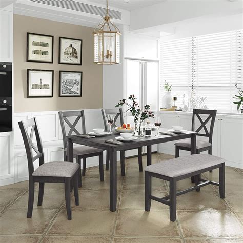 merax dining table set This item: Merax 6 Piece Kitchen Dining Table Set, Wooden Rectangular Dining Table with Upholstered Bench and 4 Upholstered Chairs, Dining Room Set for 6 People, Living Room Furniture (Espresso, Cushions) $631