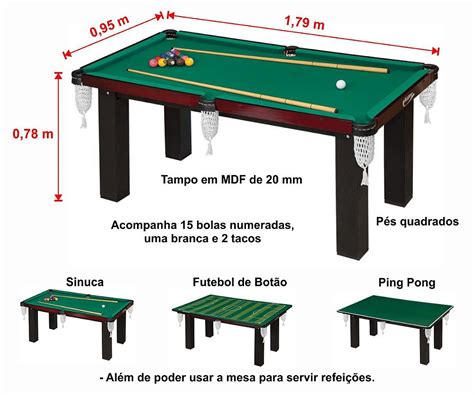 mesa de sinuca tamanhos  Frete grátis