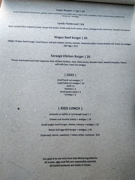 mockingbird kingscliff menu  Kingscliff