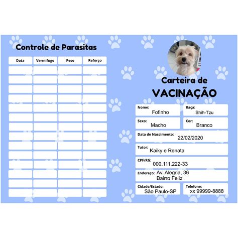 modelo de cartão de vacina pet Baixe e use 8