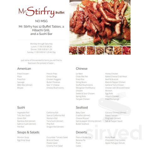 mr stirfry menu The actual menu of the Four Season Super Buffet restaurant