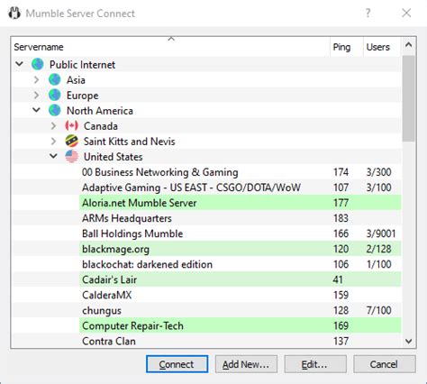 mumble public server 0+ and SSLv3 for older versions