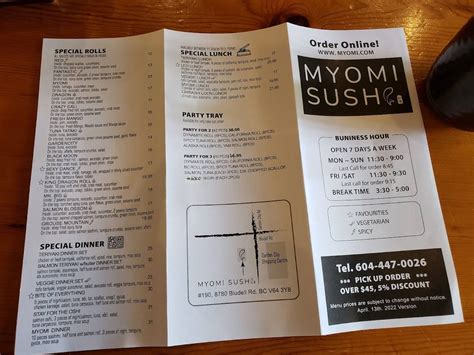 myomi sushi menu  Useful Information