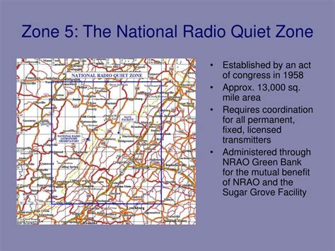 national radio quiet zone map  The site also has significant infrastructure which