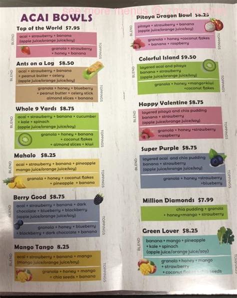 natura bowls menu Acai Bowls, Brazilian, Coffee Shop, Hawaiian, Juice, Smoothies • Menu Available