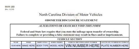 nc odometer disclosure Requirements for Obtaining North Carolina Registration (MVR-106) 6/30/2020 11:39 PM: Kim Buttry