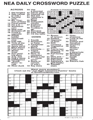 nea crossword puzzle answers for today  Enter your clue into the clue box and 7 question marks into the letter/pattern box