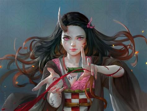 nezuko breathing night animation semidraw By Tbaanime