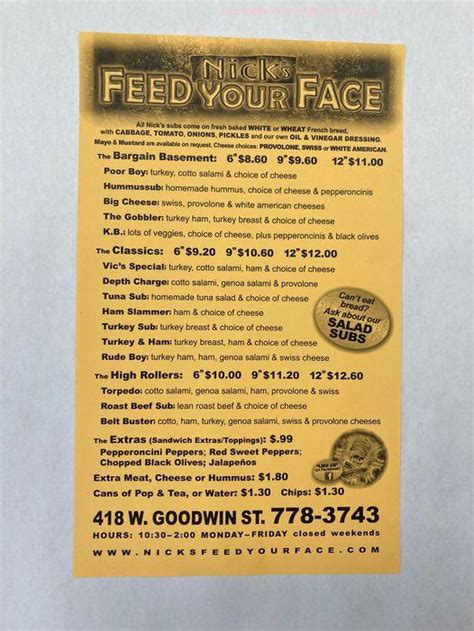 nick's feed your face menu  Culver’s