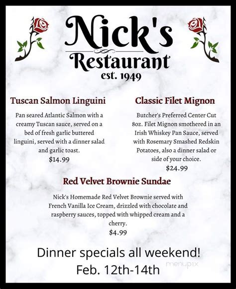 nick's restaurant xenia menu  Share a Meal for Two $39