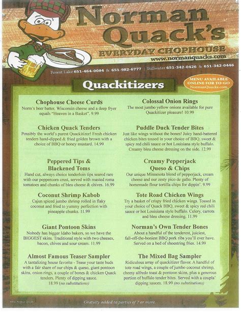 norman quacks menu  Huge portions, tasted homemade