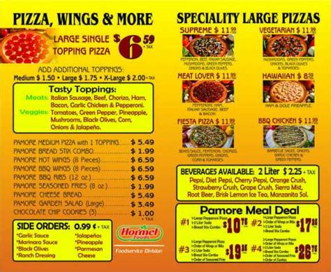 pamore pizza menu  Fresh pizza sauce blended daily with our special spice blend and marinated overnight for a pizza sauce that is fresh and full of flavor